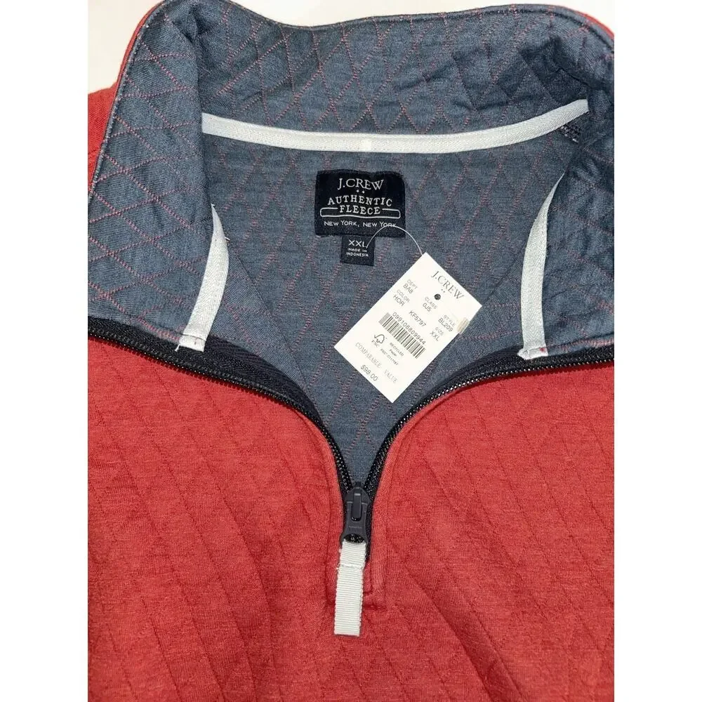 J Crew Quilted Authentic Fleece Red Quarter Zip Front 2XL NWT